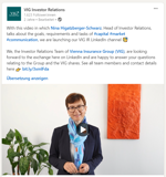 Erster Post VIG IR LinkedIn Kanal, April 2022: Nina Higatzberger-Schwarz über VIG IR