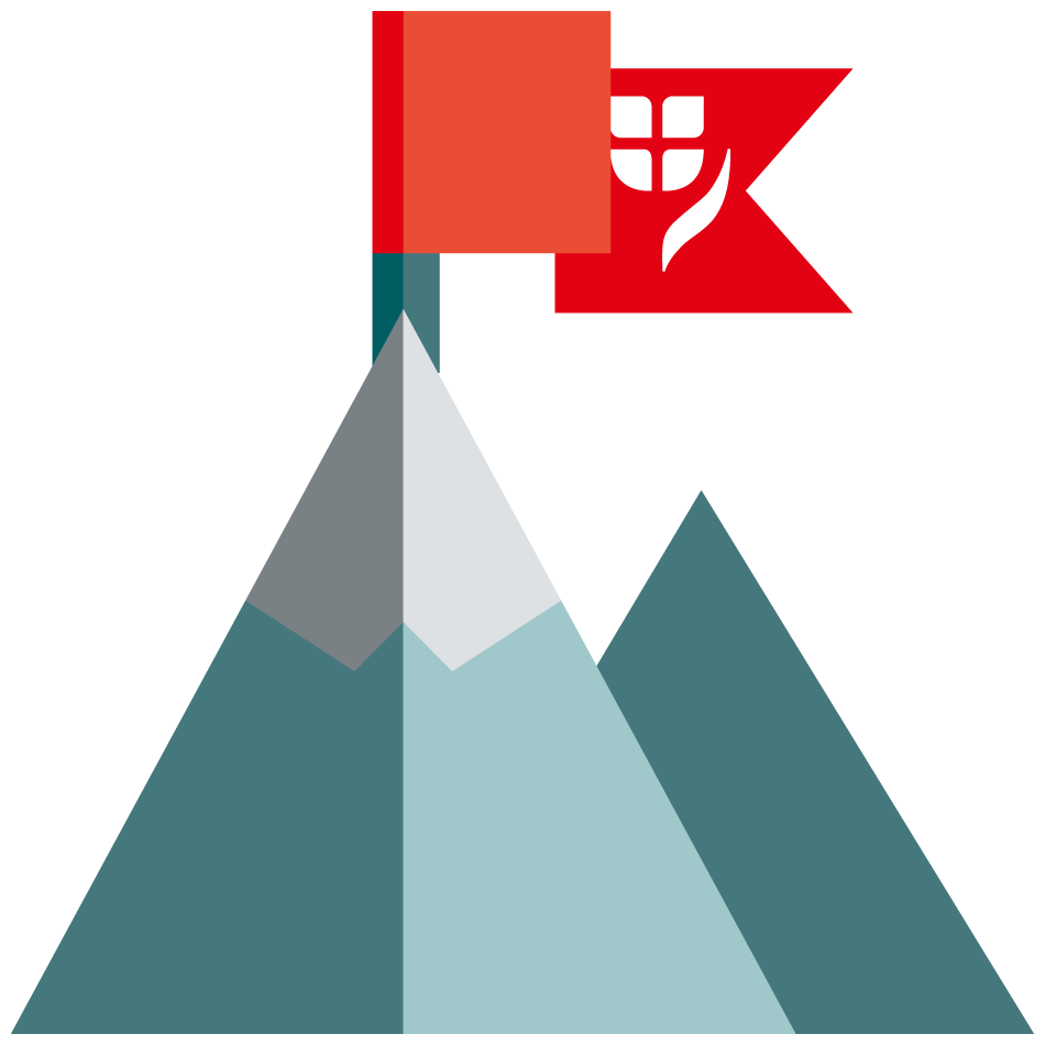© VIG Illustration eines Berges mit einer Fahne an der Spitze die das VIG Logo zeigt.