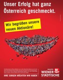 Sujet 'Unser Erfolg hat ganz Österreich geschmeckt' zur Kapitalerhöhung 2005; lächelnder Mund aus Menschen; Begleittext: Wir begrüßen unsere neuen Aktionäre!